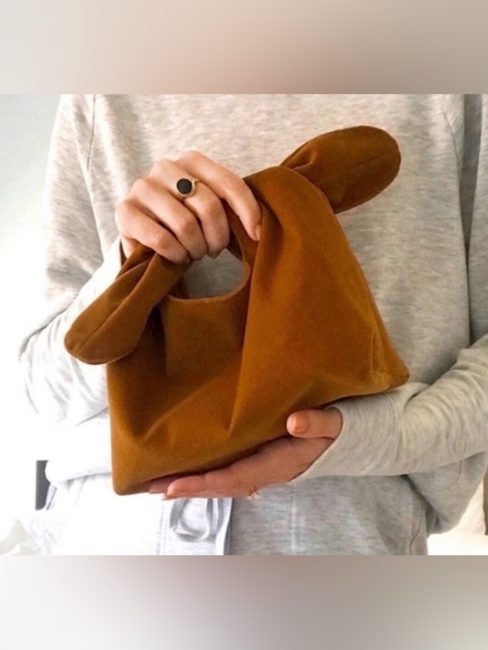 Merit Beauty Signature Makeup Bag Corduroy Tie Top Pouch Minimalist Purse